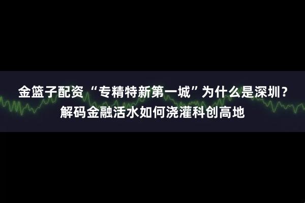 金篮子配资 “专精特新第一城”为什么是深圳？解码金融活水如何浇灌科创高地